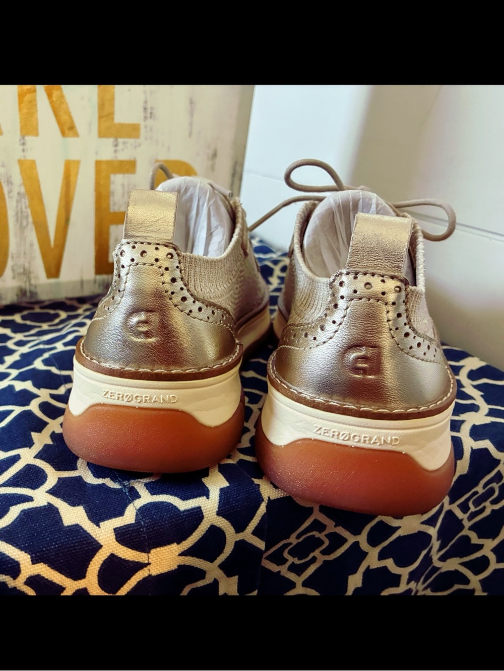 Cole Haan Women's ZERØGRAND Rella Stitchlite™ Oxfords in Ivory-Gold Metallic - Picture 6 of 9
